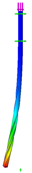 SolidWorks Simulation contour plot of the critical buckling deformation of the d (image 1 of 2)