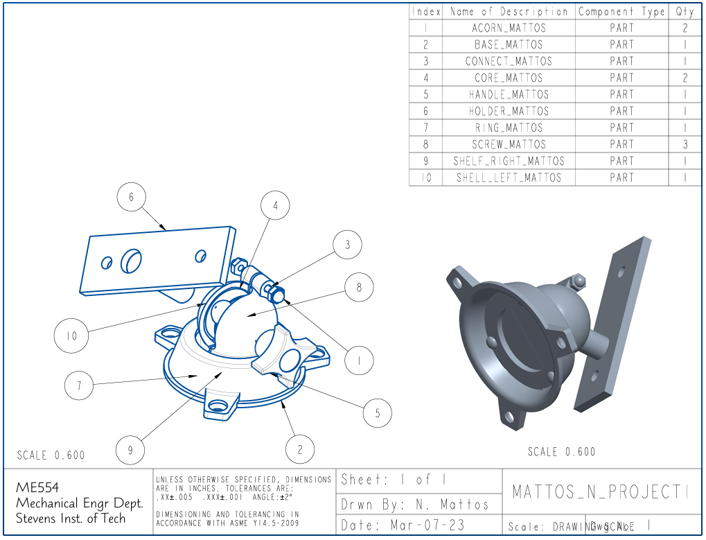 Production-ready engineering drawing of the PanaVise assembly, formatted to ASME