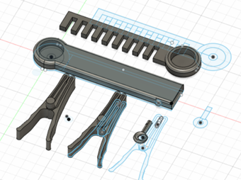 Autodesk Fusion 360 CAD design of the t-shirt taut device which features an adju (image 1 of 3)